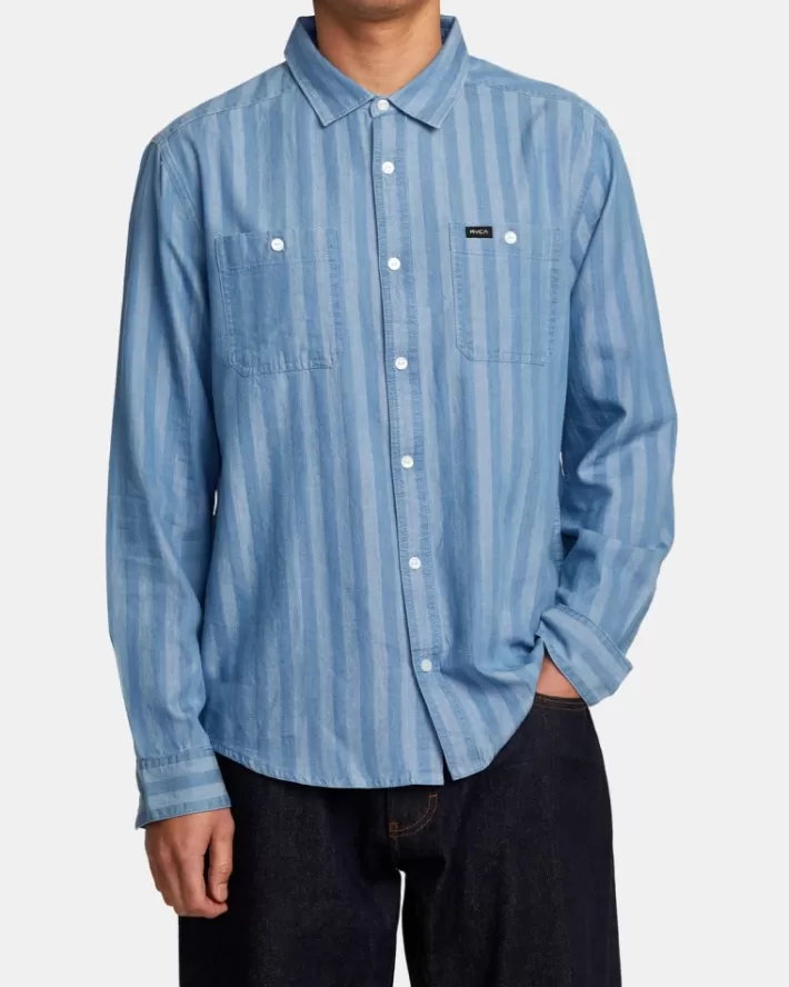 RVCA Camisas Walker Stripe Long Sleeve Masculino | YBOHTJ-936< Camisas
