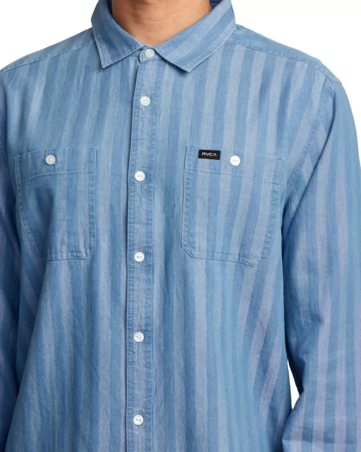 RVCA Camisas Walker Stripe Long Sleeve Masculino | YBOHTJ-936< Camisas