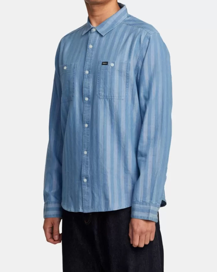 RVCA Camisas Walker Stripe Long Sleeve Masculino | YBOHTJ-936< Camisas