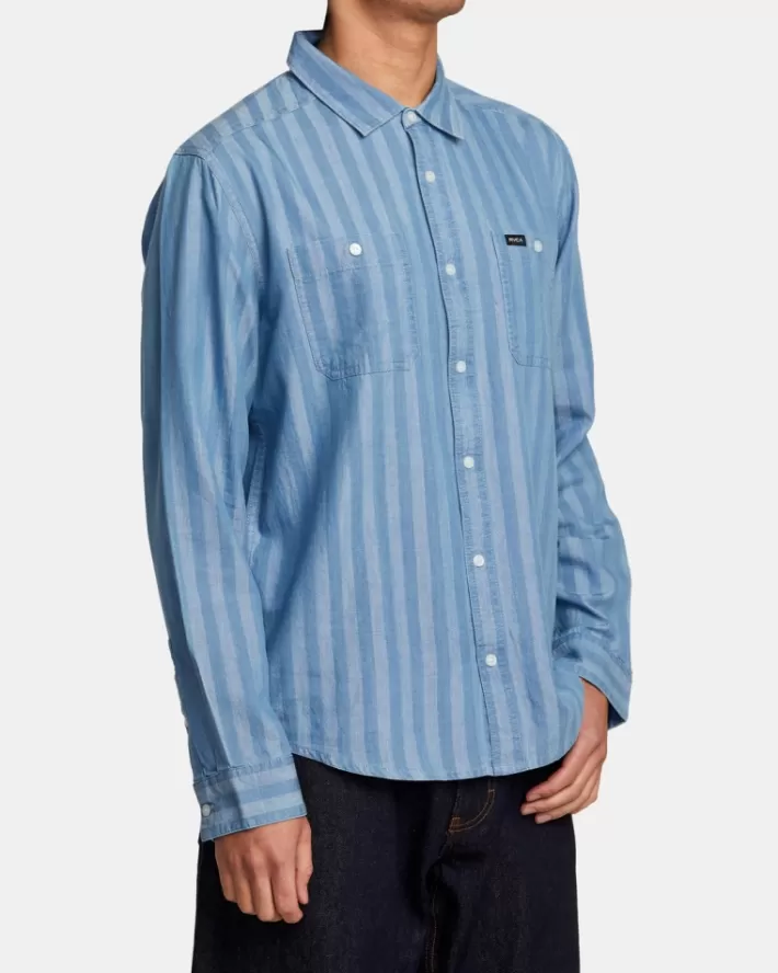 RVCA Camisas Walker Stripe Long Sleeve Masculino | YBOHTJ-936< Camisas