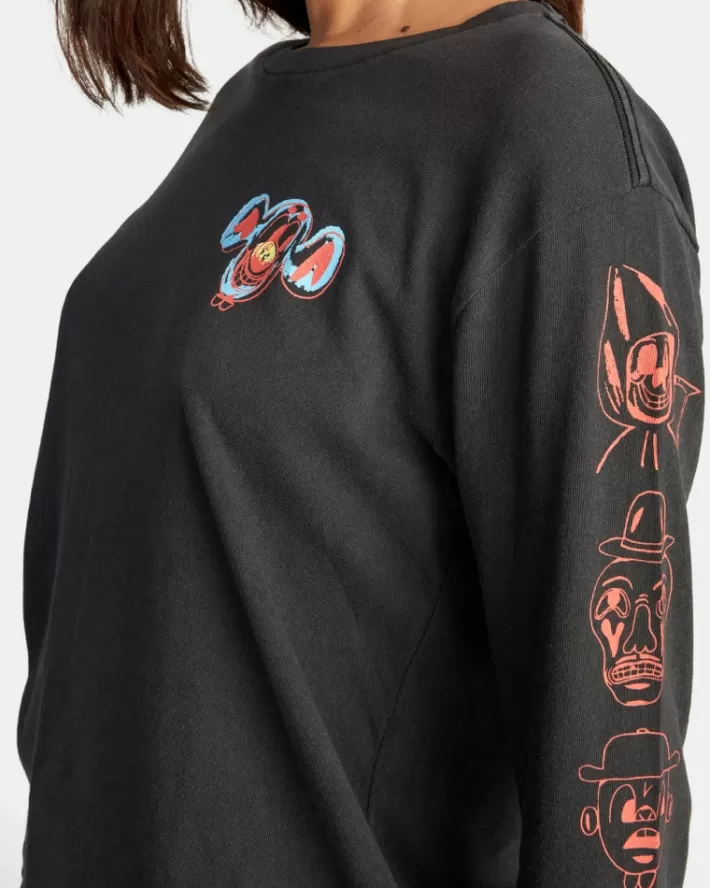 RVCA Camisetas Gráficas Dmote Gang Long Sleeve Tee Feminino | PEYFHD-327<MULHER Camisetas Gráficas