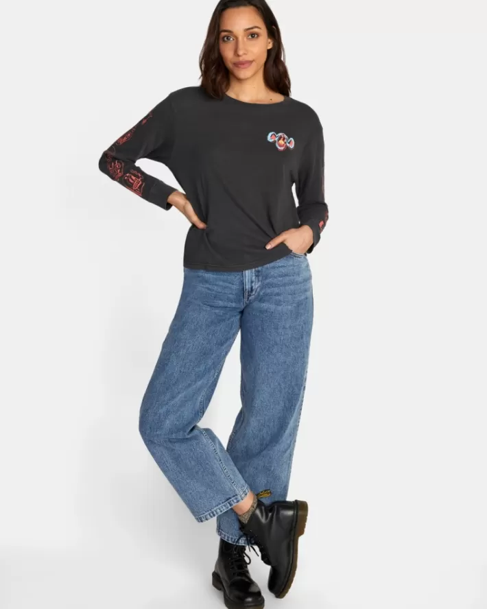 RVCA Camisetas Gráficas Dmote Gang Long Sleeve Tee Feminino | PEYFHD-327<MULHER Camisetas Gráficas