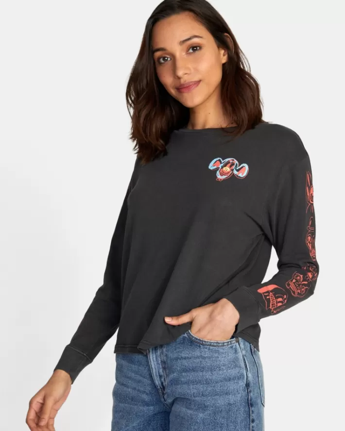 RVCA Camisetas Gráficas Dmote Gang Long Sleeve Tee Feminino | PEYFHD-327<MULHER Camisetas Gráficas
