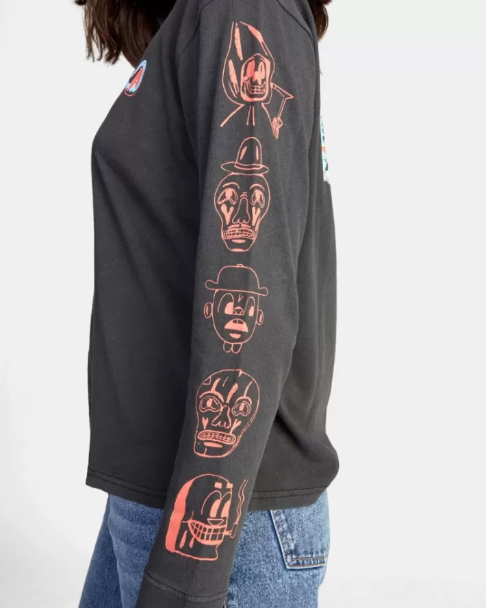 RVCA Camisetas Gráficas Dmote Gang Long Sleeve Tee Feminino | PEYFHD-327<MULHER Camisetas Gráficas