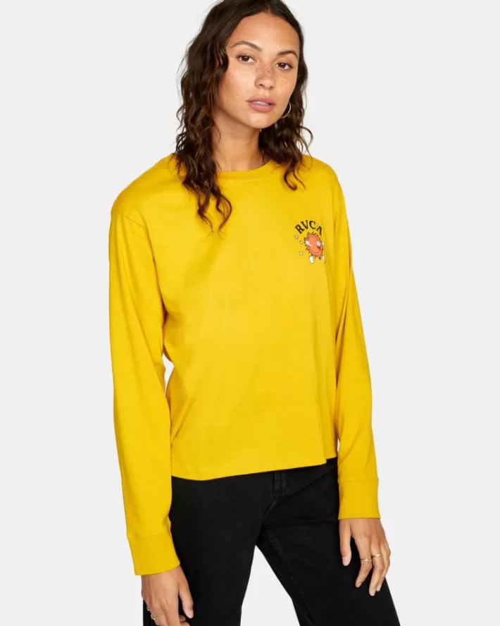 RVCA Camisetas Gráficas Fiery Long Sleeve Tee Feminino | BIPWTZ-512<MULHER Camisetas Gráficas