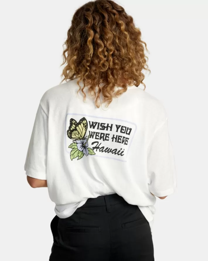 RVCA Camisetas Gráficas Hawaii Wish You Were Here Feminino | HOAUQJ-580<MULHER Camisetas Gráficas