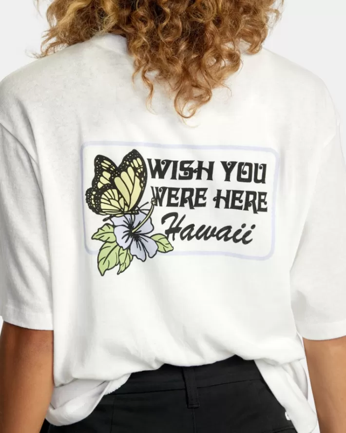 RVCA Camisetas Gráficas Hawaii Wish You Were Here Feminino | HOAUQJ-580<MULHER Camisetas Gráficas