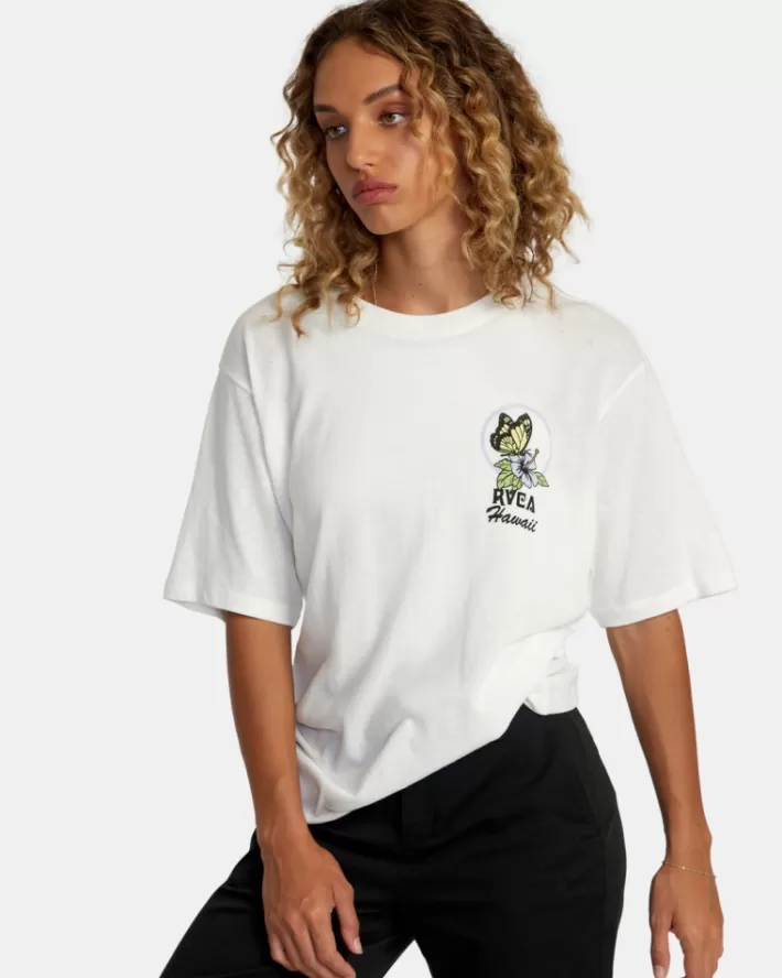 RVCA Camisetas Gráficas Hawaii Wish You Were Here Feminino | HOAUQJ-580<MULHER Camisetas Gráficas