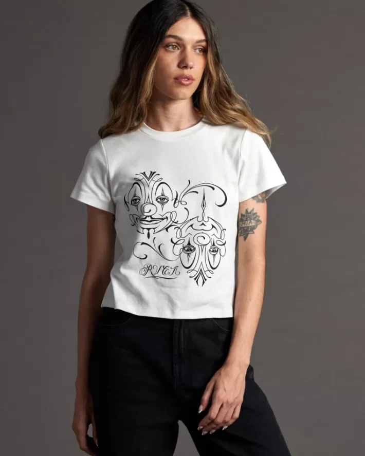RVCA Camisetas Gráficas Mister Cartoon Balance Clowns Feminino | WETKBO-109<MULHER Camisetas Gráficas