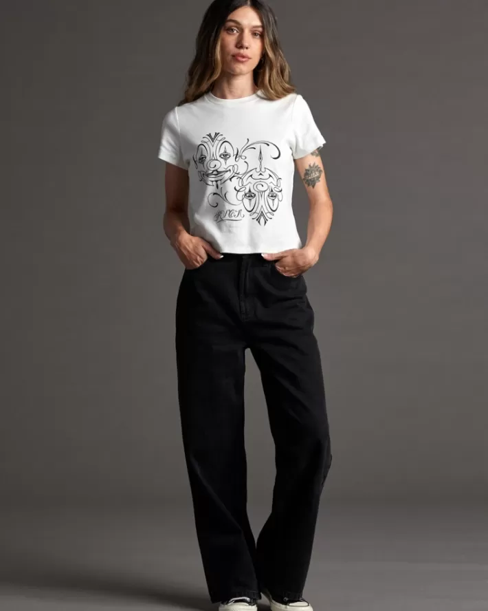 RVCA Camisetas Gráficas Mister Cartoon Balance Clowns Feminino | WETKBO-109<MULHER Camisetas Gráficas