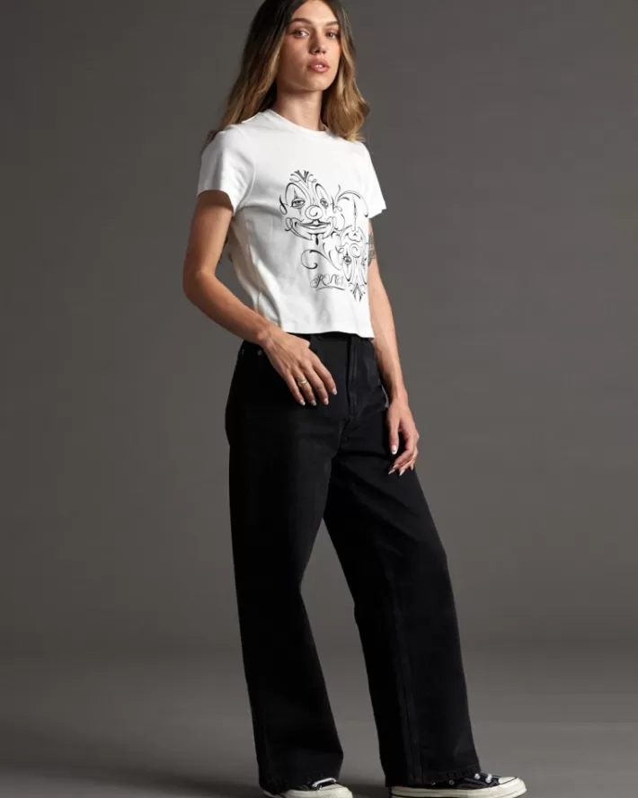 RVCA Camisetas Gráficas Mister Cartoon Balance Clowns Feminino | WETKBO-109<MULHER Camisetas Gráficas