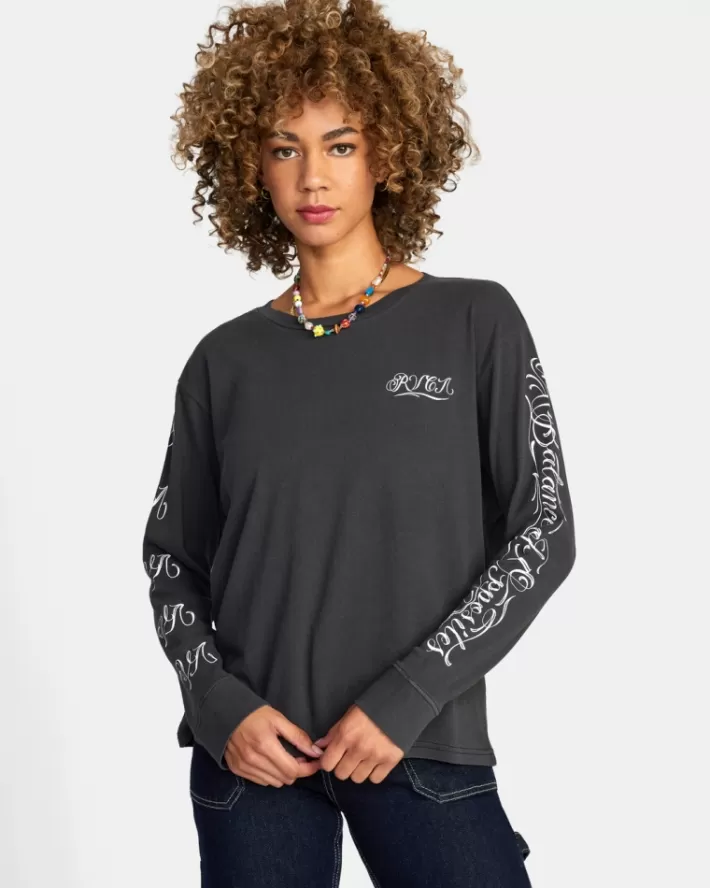 RVCA Camisetas Gráficas Mister Cartoon Laugh Now Long Sleeve Tee Feminino | WOVTYR-087<MULHER Camisetas Gráficas