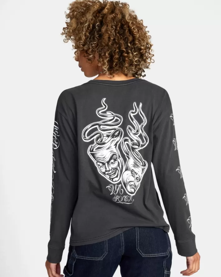 RVCA Camisetas Gráficas Mister Cartoon Laugh Now Long Sleeve Tee Feminino | WOVTYR-087<MULHER Camisetas Gráficas