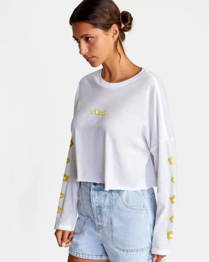 RVCA Camisetas Gráficas Retro Puff Long Sleeve Tee Feminino | BLUQJI-907<MULHER Camisetas Gráficas