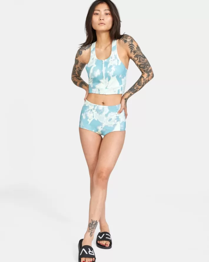 RVCA Tops De Biquíni Wavelength Printed Zip Racerback Feminino | BWPSNC-658<MULHER Tops De Biquíni