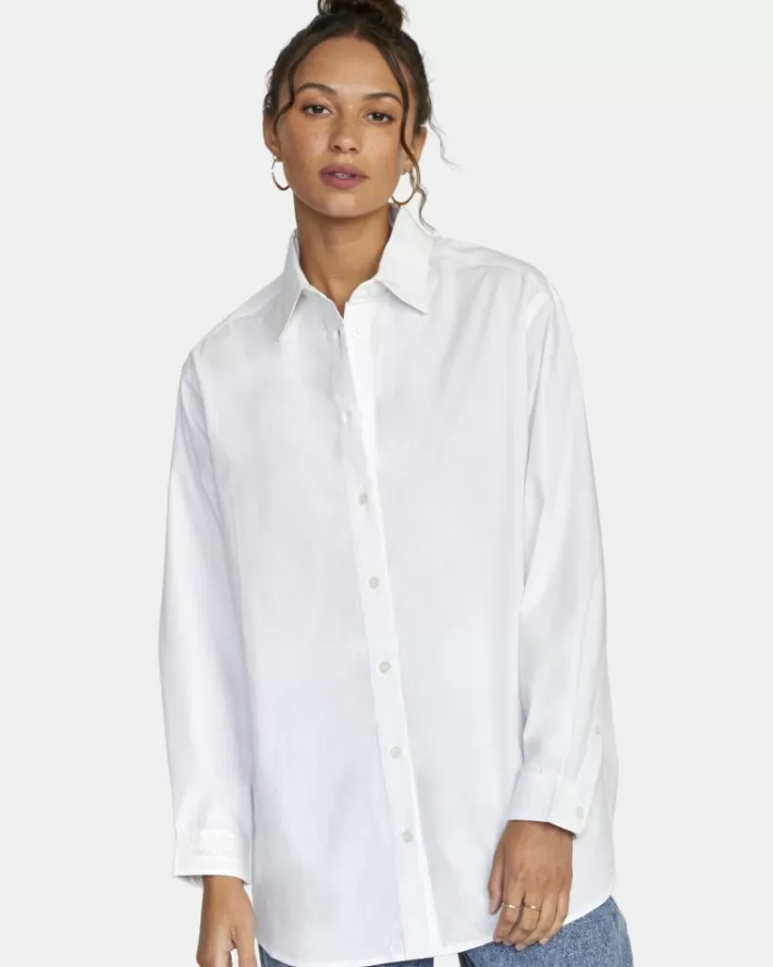 RVCA Tops Angeles Long Sleeve Button-Up Feminino | NRHCXT-253<MULHER Tops