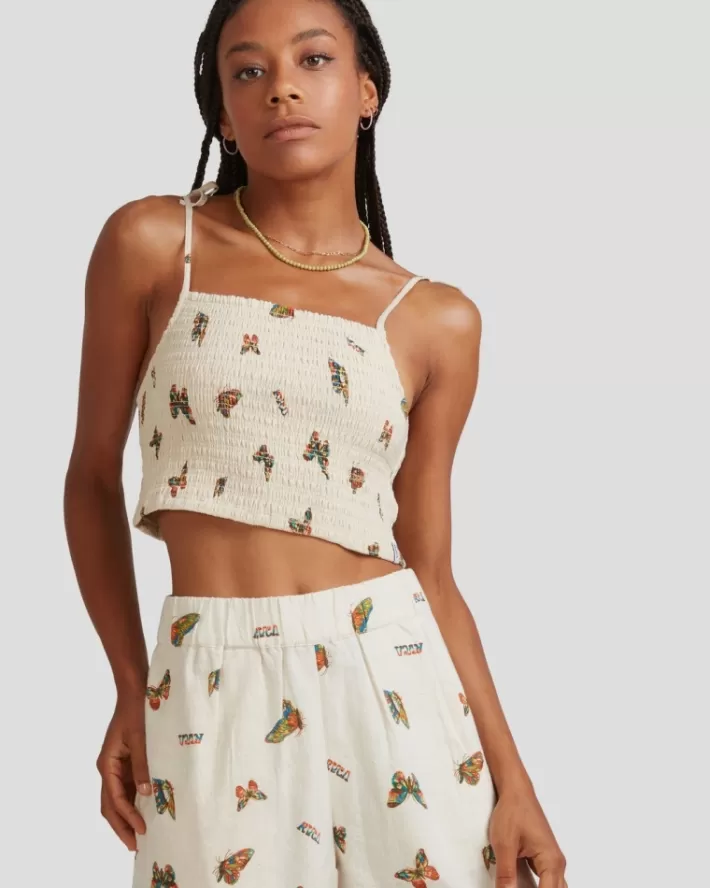 RVCA Tops Mel G Flutter Tie Smocked Feminino | BWKUJY-037<MULHER Tops