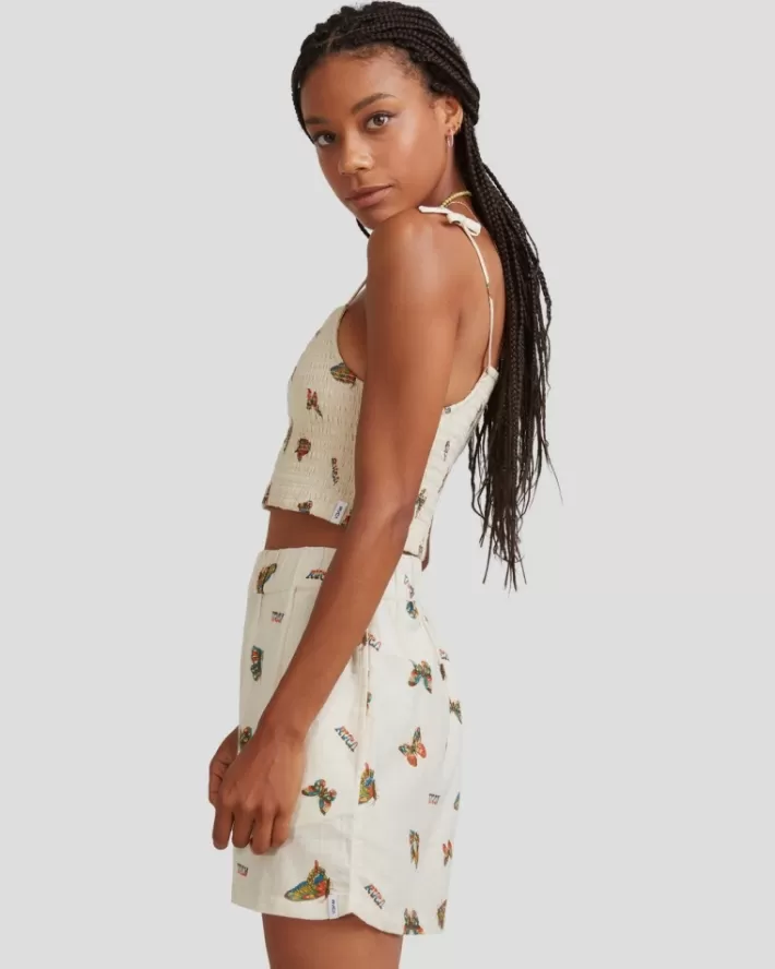 RVCA Tops Mel G Flutter Tie Smocked Feminino | BWKUJY-037<MULHER Tops