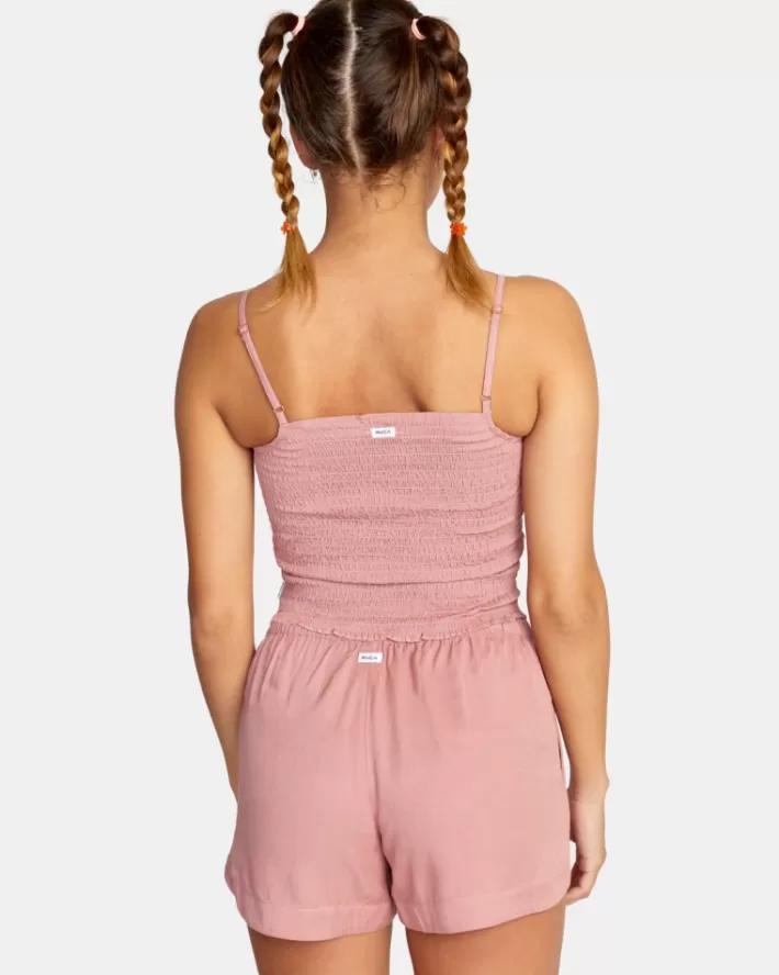 RVCA Tops Revival Smocked Crop Feminino | KSQEJW-085<MULHER Tops