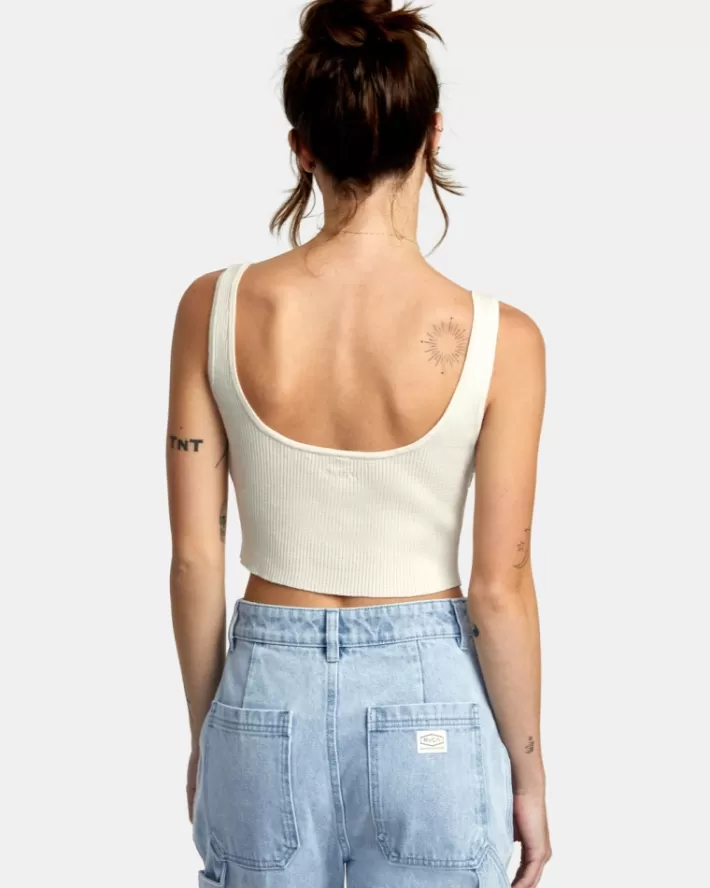 RVCA Tops Swerve Henley Rib Knit Crop Feminino | RJXDWC-317<MULHER Tops