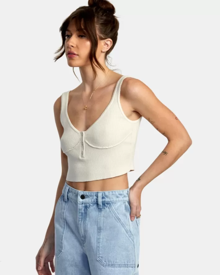 RVCA Tops Swerve Henley Rib Knit Crop Feminino | RJXDWC-317<MULHER Tops