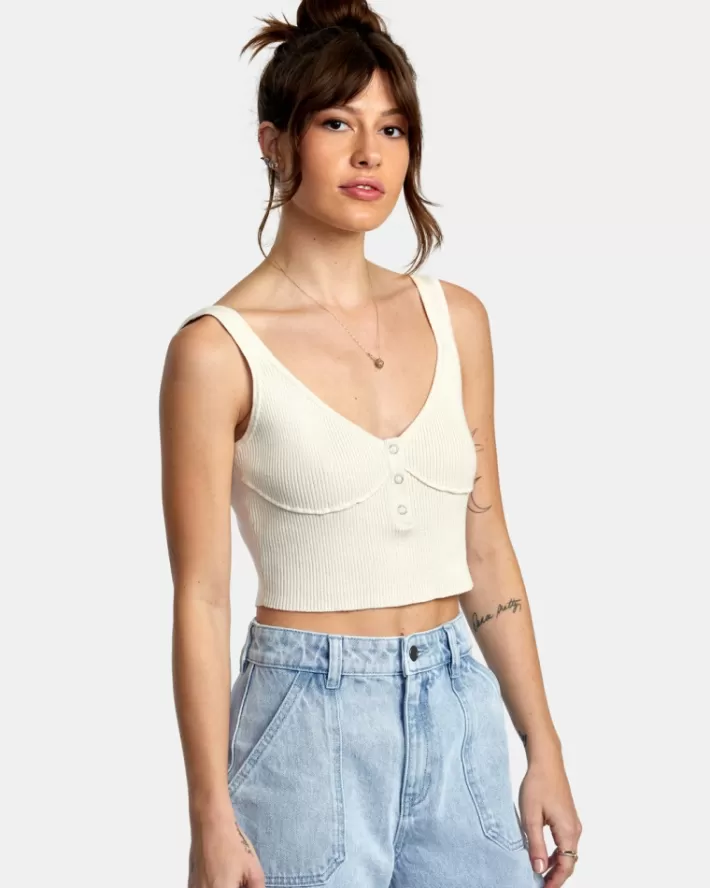 RVCA Tops Swerve Henley Rib Knit Crop Feminino | RJXDWC-317<MULHER Tops