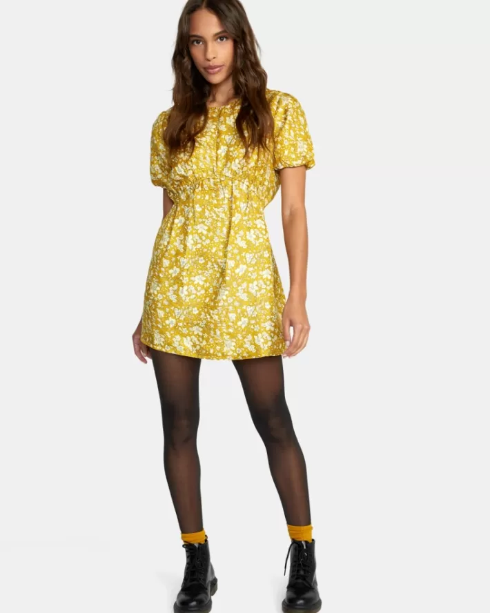 RVCA Vestidos Accomplice Puff Sleeve Mini Feminino | QYAXZV-759<MULHER Vestidos